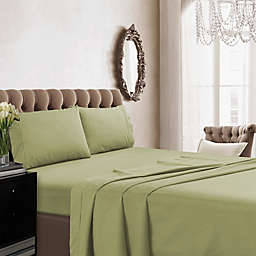 Tribeca Living Solid Color 350-Thread-Count Percale Deep-Pocket Queen Sheet Set in Green