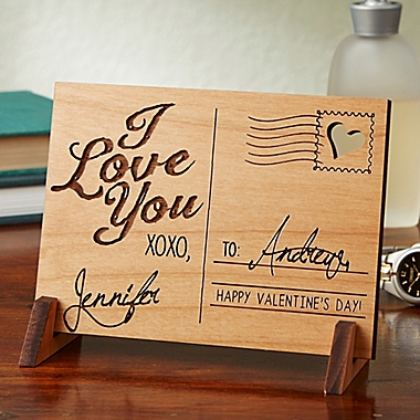 Sending Love Personalized Wood Postcard in Natural. View a larger version of this product image.