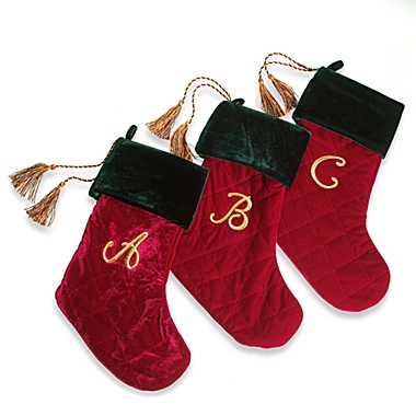 Letter R Monogram harvey lewis Dark Red Velvet christmas stocking 