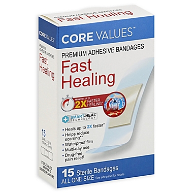 Core Values&trade; 15-Count Premium Adhesive Fast-Healing Bandages in All One Size. View a larger version of this product image.