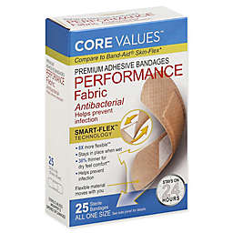 Core Values™ 25-Count Premium Adhesive Antibacterial Performance Fabric Bandages
