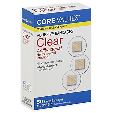 Core Values&trade; 50-Count Clear Antibacterial Spot Adhesive Bandages. View a larger version of this product image.