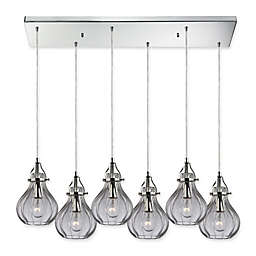 Elk Lighting Danica IV Linear 6-Light Pendant in Polished Chrome with Glass Bell Shades