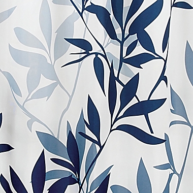 iDesign&reg; 72-Inch x 72-Inch Leaves Fabric Shower Curtain in Navy. View a larger version of this product image.