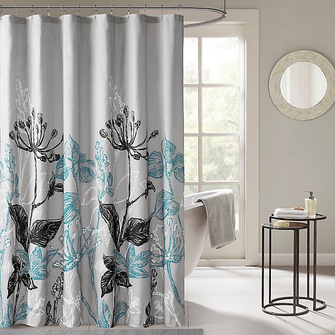 Madison Park Essentials Claremont Shower Curtain in Aqua | Bed Bath ...