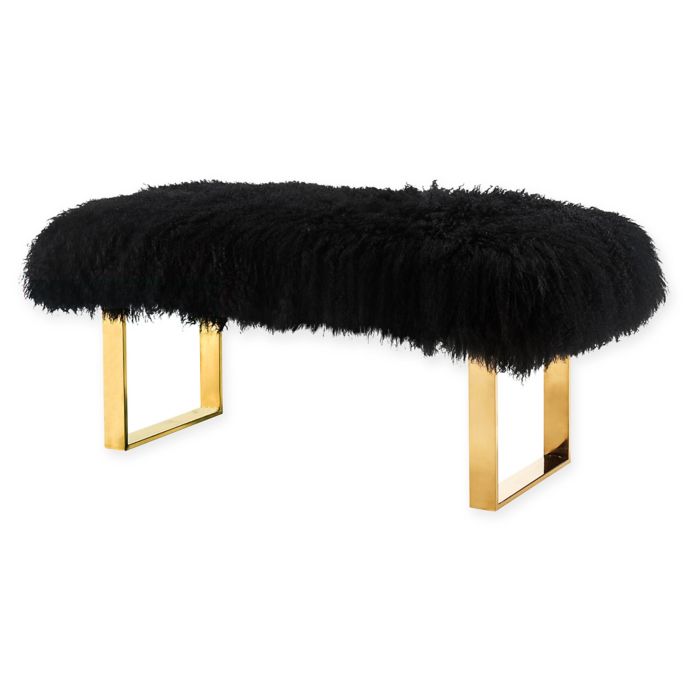 TOV Furniture Sherpa Sheepskin Bench in Black/Gold | Bed ...
