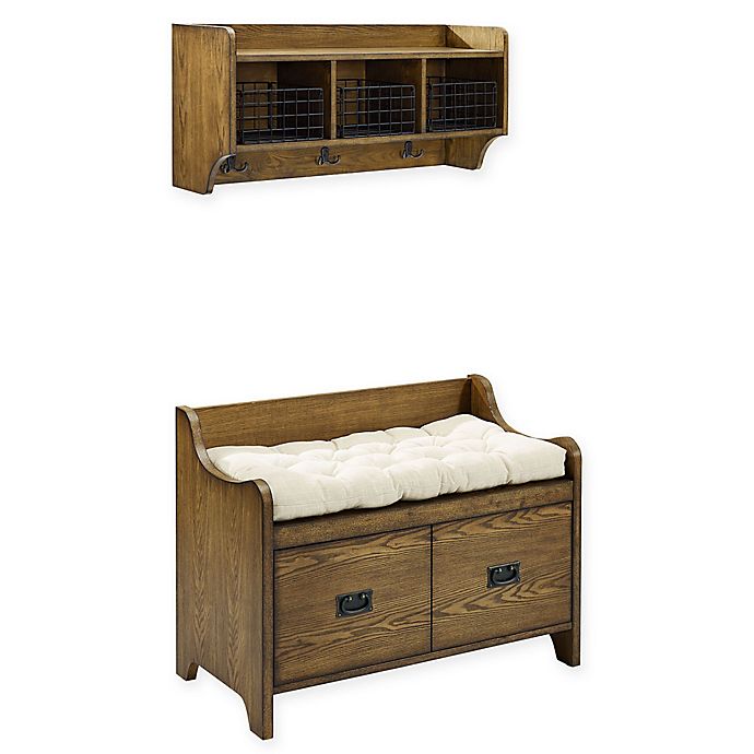 Crosley Freemont 2 Piece Entryway Bench And Shelf Set In Coffee