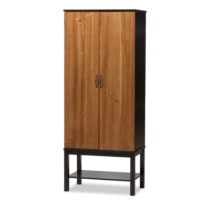 Baxton Studio Marya 2 Tone Wood Wine Cabinet In Dark Brown Walnut