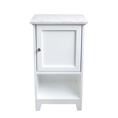 Carrara Marble Top Floor Cabinet Bed, White Bathroom Storage Cabinet With Marble Top