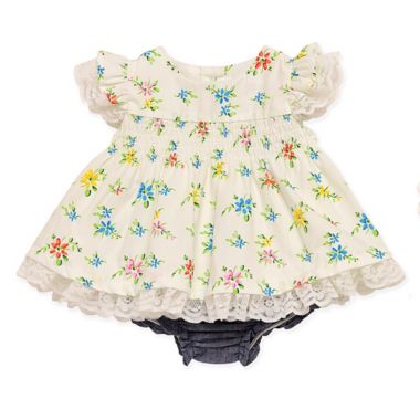 Baby Starters® 2-Piece Retro Flower Dress and Diaper Cover Set in White ...