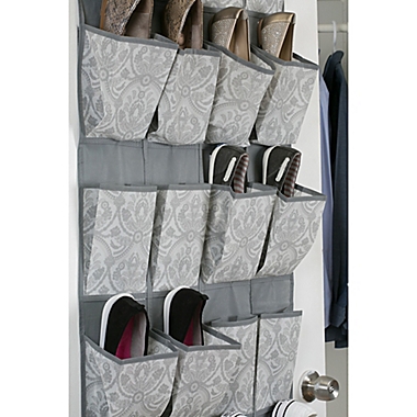 Laura Ashley&reg; 20-Pocket Over-the-Door Hanging Shoe Organizer in Grey. View a larger version of this product image.