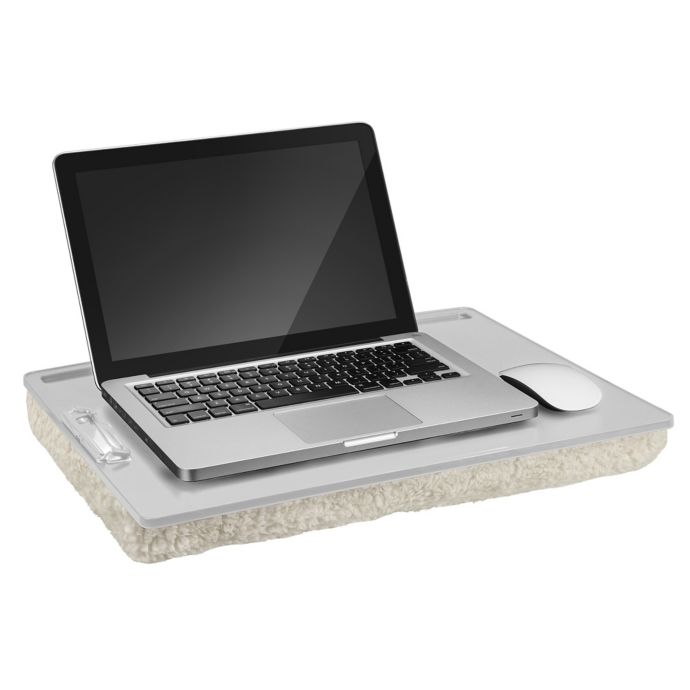 Equip Your Space Xl Lap Desk With Ivory Sherpa Cushion In Grey