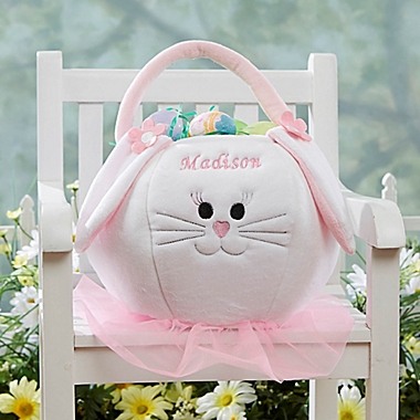 Embroidered Easter Bunny Basket in Pink/White. View a larger version of this product image.