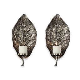 Uttermost 1-Light Poly-Resin Zelkova Leaf Wall Wall Sconce Candle Holders in Silver (Set of 2)
