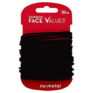 Harmon&reg; Face Values&trade; 30-Count Thin Elastic Band Ponytail Holders in Black. View a larger version of this product image.