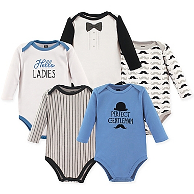 Hudson Baby&reg; 5-Pack Gentleman Long Sleeve Bodysuits in Blue/White. View a larger version of this product image.