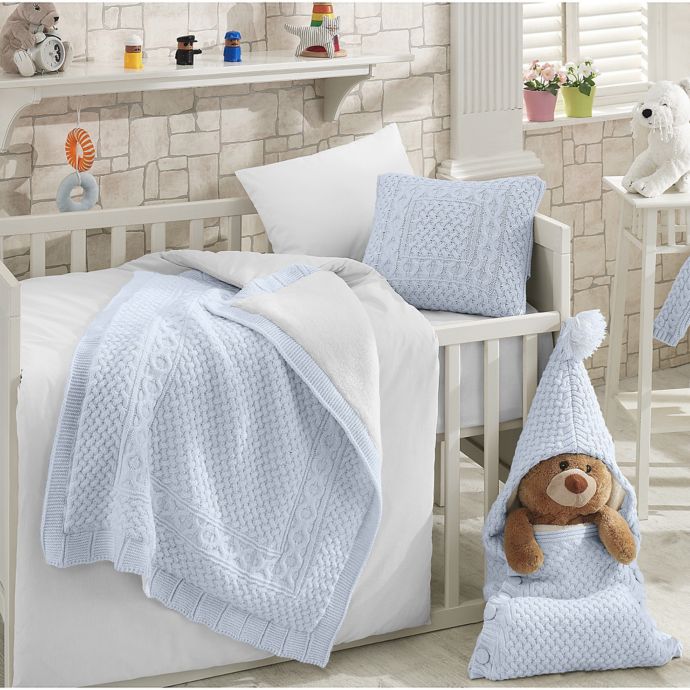 Nipperland Natural 6 Piece Crib Bedding Set In Blue Bed Bath