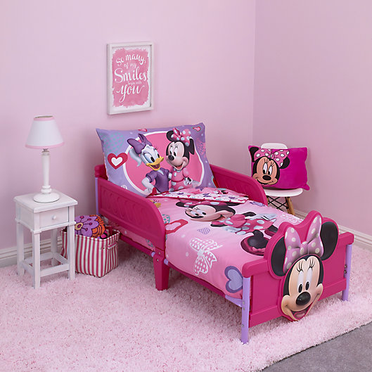 Alternate image 1 for Disney® Minnie Mouse Hearts and Bows 4-Piece Toddler Bedding Set