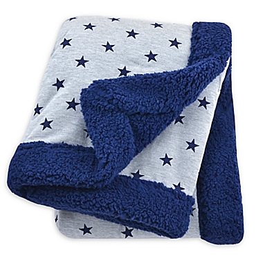 Just Born&reg; Plush Star Blanket in Navy/Heather Grey. View a larger version of this product image.