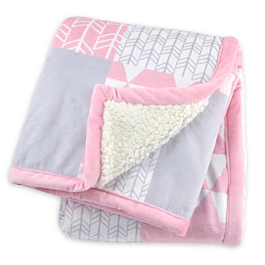 Just Born&reg; Patchwork Plush Blanket in Pink. View a larger version of this product image.