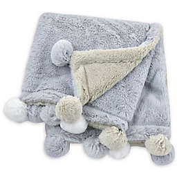 Just Born® Pom-Pom Plush Blanket in Grey