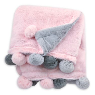 Just Born&reg; Pom-Pom Plush Blanket in Pink. View a larger version of this product image.
