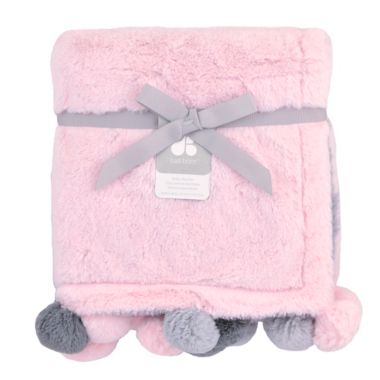 Just Born&reg; Pom-Pom Plush Blanket in Pink. View a larger version of this product image.