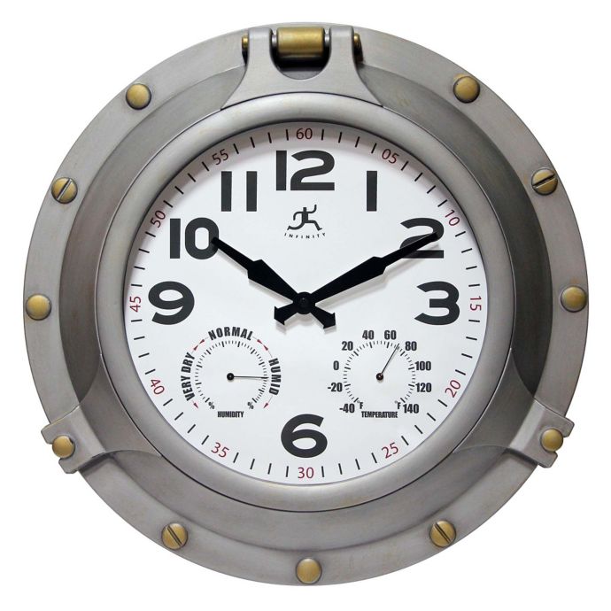 Infinity Instruments 18Inch Porthole Wall Clock in Antique Silver