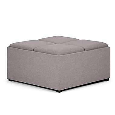 Simpli Home Avalon Linen Look Fabric Square Coffee Table Storage Ottoman in Cloud Grey. View a larger version of this product image.