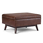 Alternate image 0 for Simpli Home Owen Faux Leather Coffee Table Storage Ottoman in Distressed Saddle Brown
