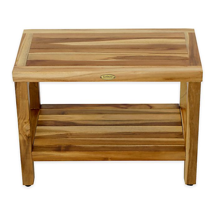 EcoDecors™ Classic 24 Inch Teak Shower Bench With Shelf In