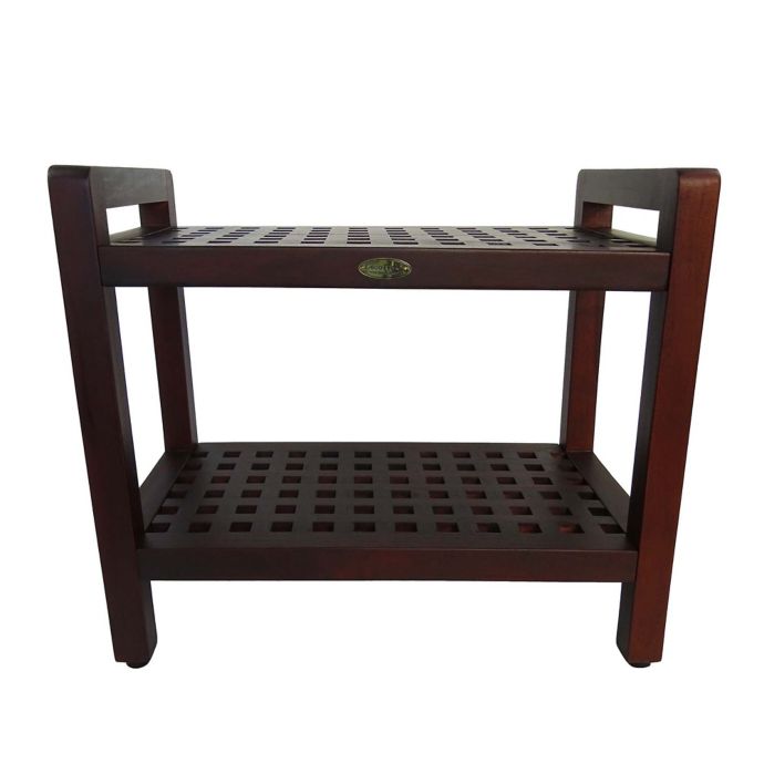 Decoteak Lattice 24 Inch Teak Shower Bench With Shelf And Arms In