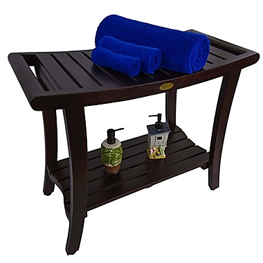 EcoDecors&trade; Harmony 30-Inch Extended Teak Shower Bench with Shelf and Arms in Brown. View a larger version of this product image.