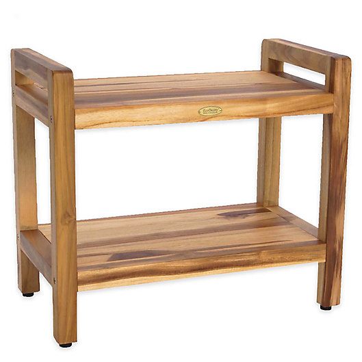 Alternate image 1 for EcoDecors™ Classic 24-Inch Teak Shower Bench with Shelf and Arms in Natural