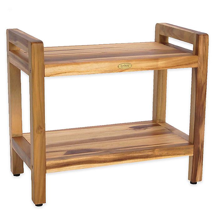 EcoDecors™ Classic 24 Inch Teak Shower Bench With Shelf