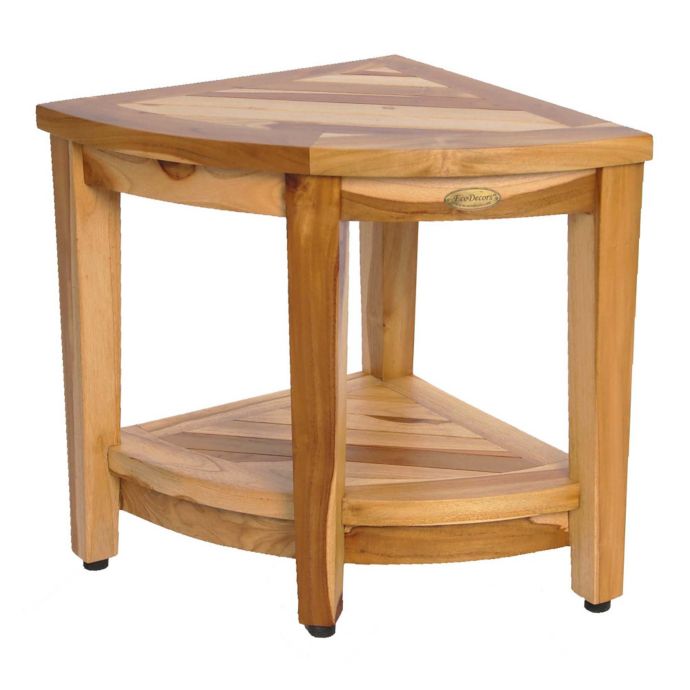 DecoTeak® Oasis Teak Corner Shower Bench with Shelf in Natural | Bed