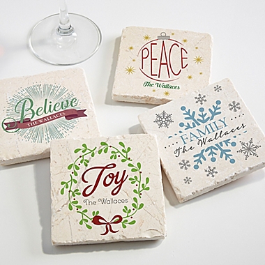 Spirit of the Season Tumbled Stone Coasters (Set of 4). View a larger version of this product image.