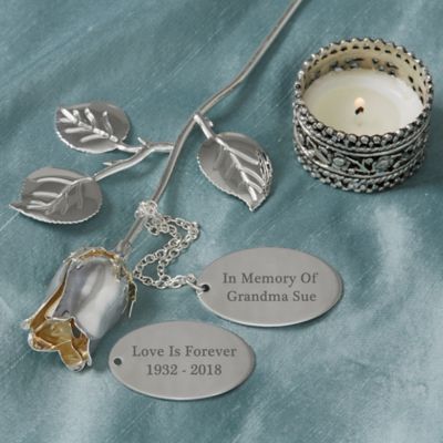 &quot;In Memory of&quot; Engraved Silver Keepsake Rose
