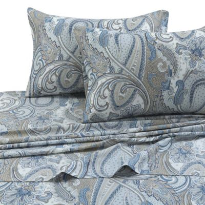 Tribeca Living Paisley Park 300-Thread-Count Deep-Pocket Sheet Set in Blue