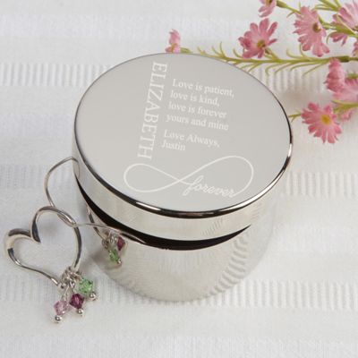 Couple&#39;s Infinity Engraved Keepsake Box in Silver