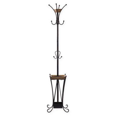 wooden coat rack and umbrella stand