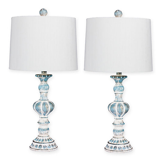 Alternate image 1 for Fangio Lighting Sculpted Candlestick Lamp in Antique Blue (Set of 2)