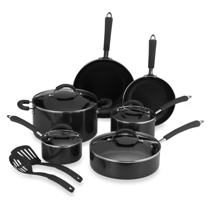 Farberware Millennium Black Nonstick Coated Porcelain Enameled Aluminum 12 Piece Cookware Set Bed Bath Beyond