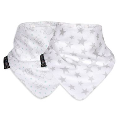 Cheeky Chompers&reg; Neckerbib&reg; 2-Pack Stars &amp; Hippo Bibs in White/Grey. View a larger version of this product image.