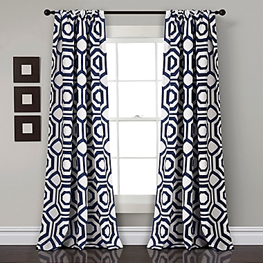 Octagon Blocks 84-Inch Rod Pocket Window Curtain Panels in Navy (Set of 2). View a larger version of this product image.