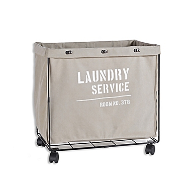 Danya B. Army Canvas Laundry Hamper on Wheels in Grey. View a larger version of this product image.