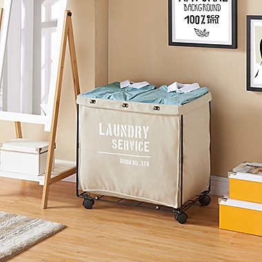 Danya B. Army Canvas Laundry Hamper on Wheels in Grey. View a larger version of this product image.