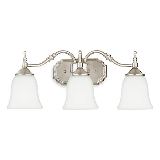 Alternate image 1 for Quoizel® Tritan 3-Light Wall-Mount Light Fixture in Brushed Nickel with Glass Shades