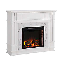 Southern Enterprises Highgate Faux Stone Media Stand Electric Fireplace in White