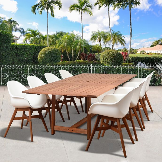 Amazonia Charlotte 9 Piece Extendable Outdoor Dining Set In Dark